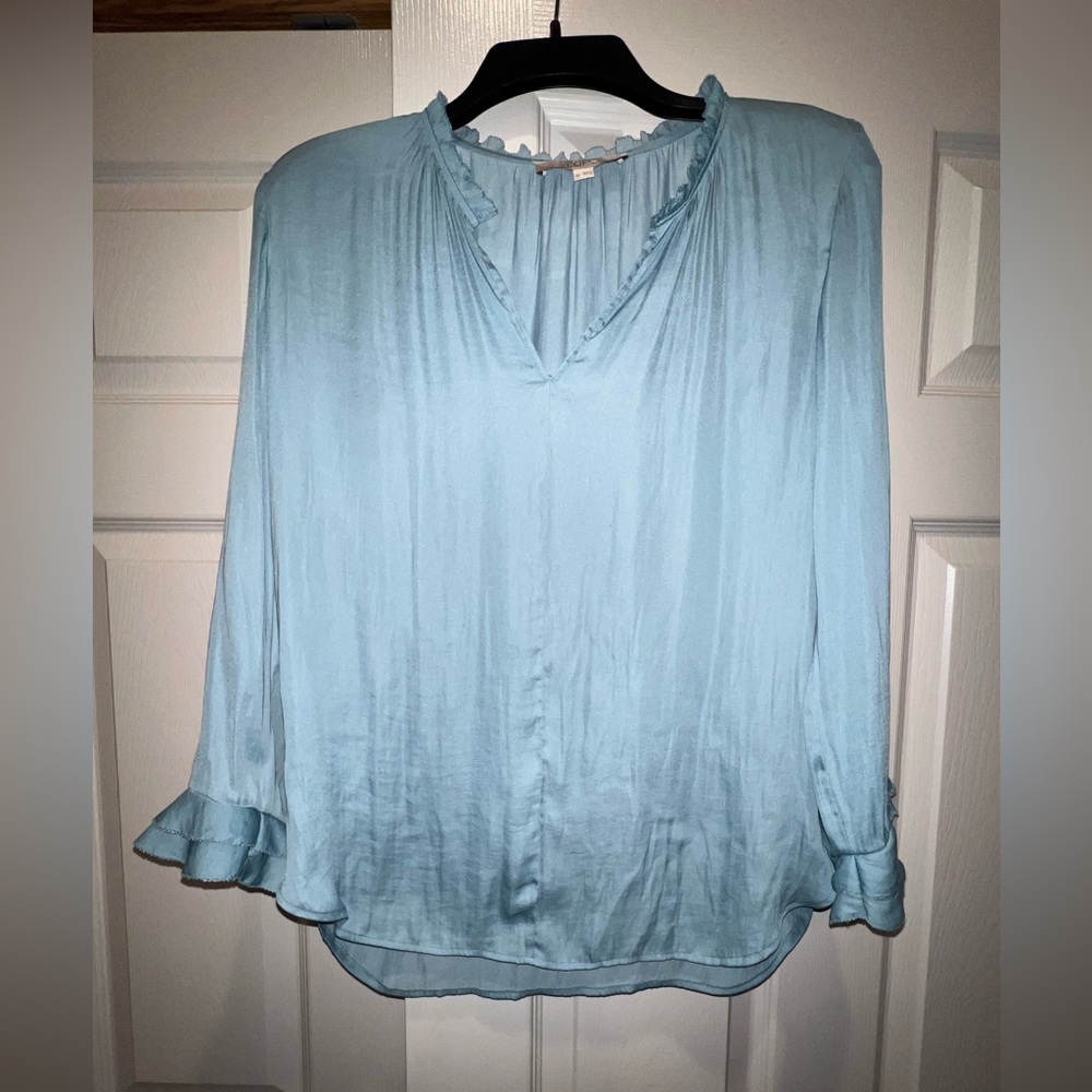 LOFT Sky Blue Blouse with Ruffle Cuffs